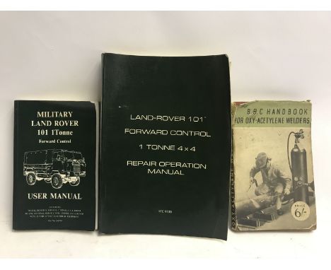 A Land-Rover 101 Forward Control one tonne 4x4 repair operation manual, a military Land-Rover 1014 control user manual and a 