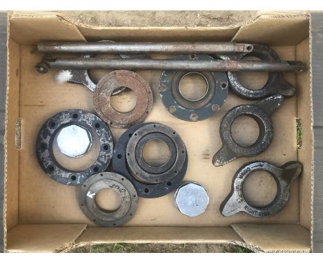 A box of vintage Bentley parts to include wheel spinners etc. 