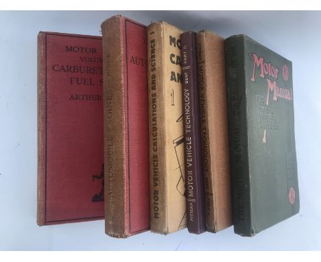 Six various volumes including Automobile Engines by Arthur W. Judge. 
