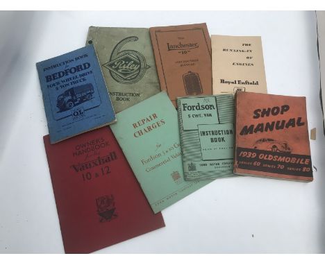 A selection of handbooks etc. including Riley 9, Vauxhall 10 and 12, Lanchester, Oldsmobile and Fordson. 