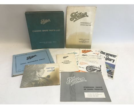 A collection of Foden related literature including a chassis maintenance manual, publication no. T65/9/71, a sales brochure p