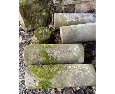 Architectural Salvage - A quantity of 19th century stone sectional pillars comprising four bases of varying sizes and six cyl