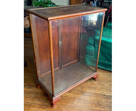 An early 20th century mahogany display cabinet, glazed sides and front, low cabriole legs, 89cm x 66cm** We would please ask 