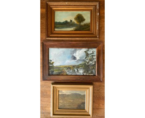D Marshall, Moored Rowing Boats, signed, oil on board, 33cm x 58cm;  J W Jackson, Derbyshire, oil on canvas, 23cm x 33cm;  En