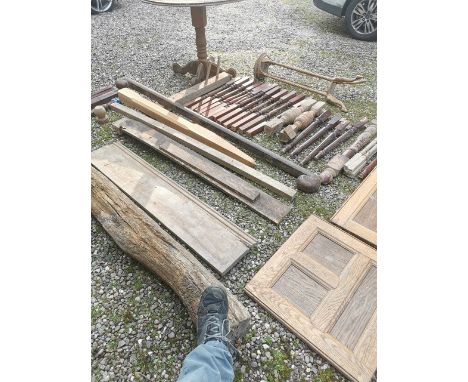 Architectural salvage - an 18th/19th century beam; sections of balustrade, railings and paneling (qty).** We would please ask