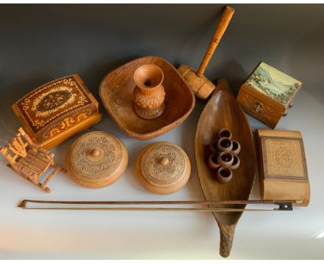 Treen - wooden bowls;  powder pots and covers;  napkin rings;  musical boxes;  gavel;  etc** We would please ask that all pay