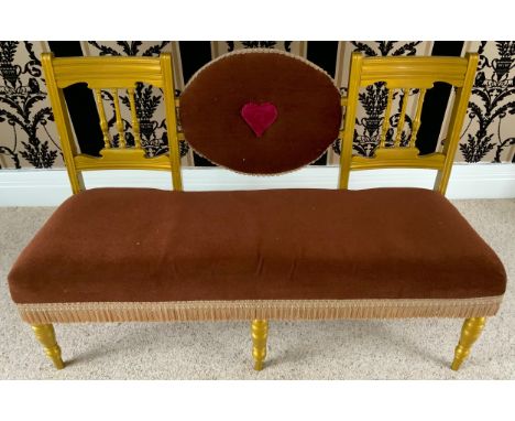 A late Victorian salon sofa, now painted gilt, turned legs, 140cm wide, c.1870** We would please ask that all payments are ma