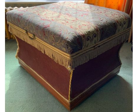 A large Victorian sarcophagus upholstered stool, plinth base, on casters, 59cm high, 70cm deep, 84cm wide, c.1880** We would 
