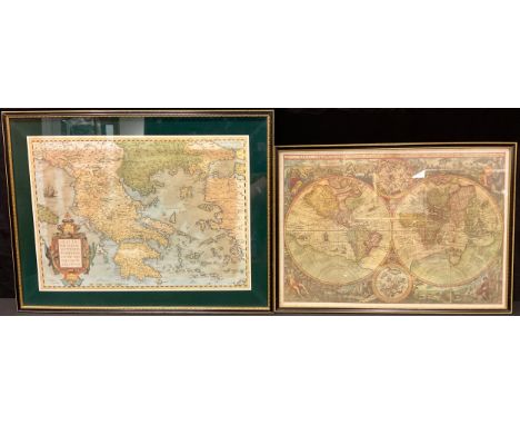 Cartography - two colour maps, facsimiles after the 17th century originals, Hogarth-type frames, the largest 48.5cm x 63cm, [
