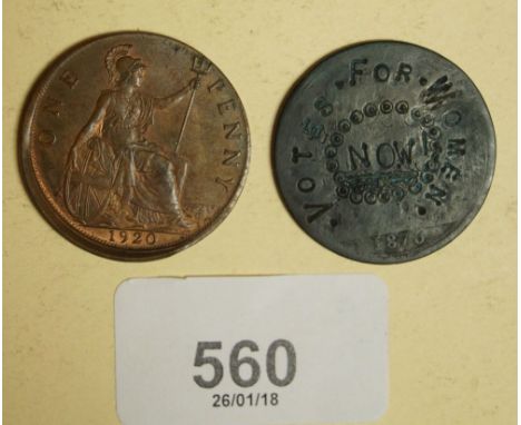 Two unusual pennies with particular interest i.e: George V 1920 mis-strike at minting process, detail otherwise VF/EF with un