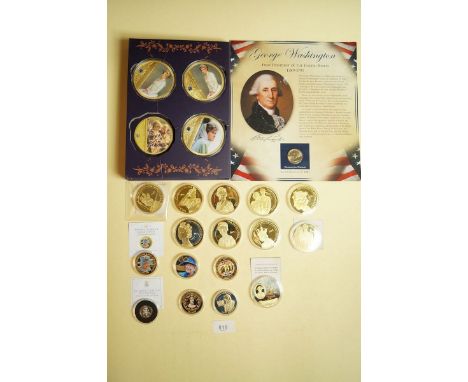 Collection of Windsor Mint, portraits of The Queen, 9 total plus two 70 mm portrait of Princess Diana in presentation box - C