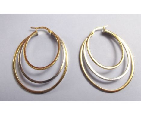 A pair of 14 k gold Italian triple hoop earrings, 3.7g