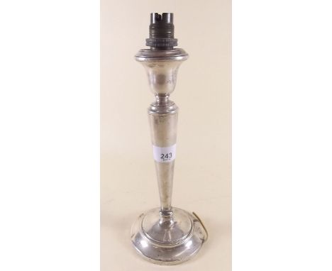 A silver candlestick converted to a table lamp, Birmingham 1923, 25cm