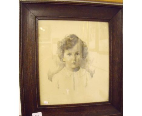 A black crayon portrait of a child - 34 x 28cm