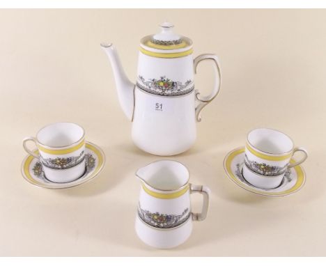 A Crescent 'The Alhambra' coffee set comprising: coffee pot, six cups and saucers and jug