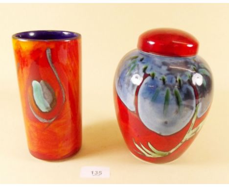 A Poole 'Living Glaze' ginger jar and cover and a cylindrical vase - 17cm
