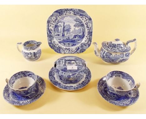 A Copeland Spode Italian tea service comprising eight cups and saucers, eight tea plates, jug, sugar, six dessert bowls, six 
