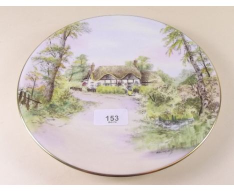 A Royal Worcester plate 'Ripple' signed by Dunkley - boxed