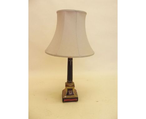 A painted wood table lamp 46cm high and shade,