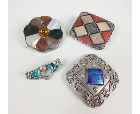 A Charles Horner silver and enamel plaque brooch, Chester 1910, together with a Charles Horner silver and enamel bar brooch, 