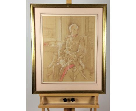 British school, 20th century Portrait of a gentleman seated wearing military uniform, possibly a Lord lieutenant, signed with