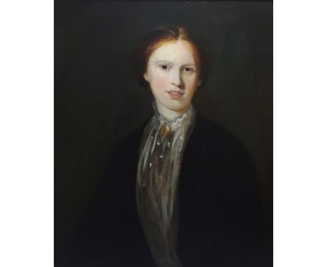 British school, late 19th century, Portrait of a young lady, half length wearing black with long auburn hair, oil on canvas, 