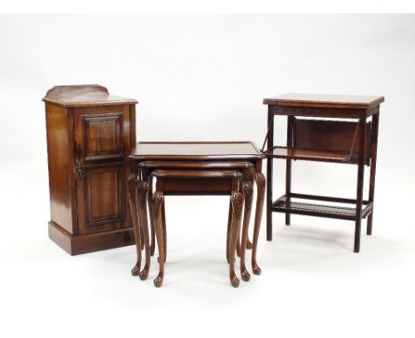 An Edwardian walnut rectangular swivel top card table with adjustable lower shelves, 53cm wide, 38cm deep, 75cm high, a moder