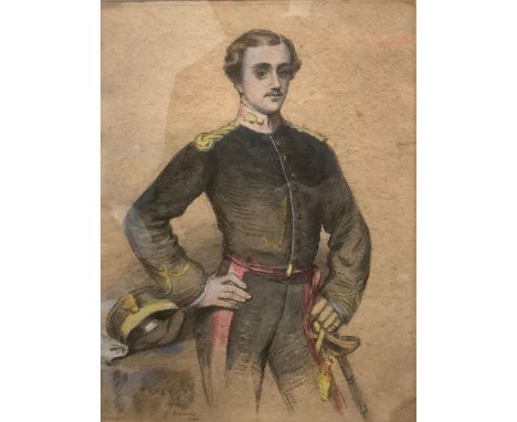George Bonavia (1818-1901) Portrait of a Young Officer signed, dated 1856, inscribed NR after, watercolour, 35cm x 26cm