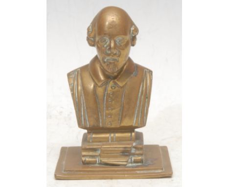 English Literature and Drama - an early 20th century bronze desk weight, cast as a portrait bust of William Shakespeare, rect