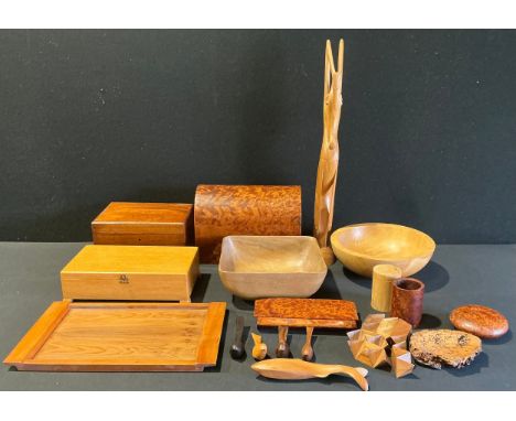 Treen - a thuja wood desk box, the hinged domed cover enclosing fitted interior with removable tray, 21.5cm high, 30cm wide, 