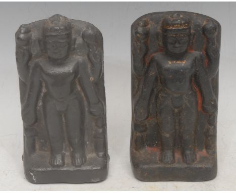 A South East Asian carved sandstone/granite deity, Vishnu, traces of paint, 15cm, early 19th century, Thai or Burmese; anothe