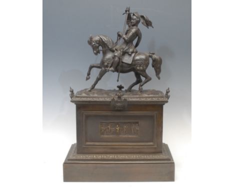 After Baron Pietro Carlo Giovanni Battista Marochetti (1805 - 1867), a bronzed metal library sculpture, Equestrian Portrait o