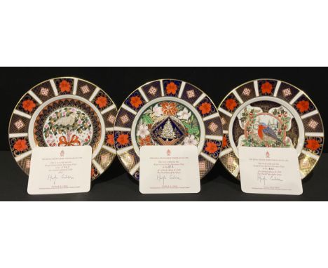 A matched set of three Royal Crown Derby Christmas plates, comprising, The First Royal Crown Derby Christmas Plate 1991, limi