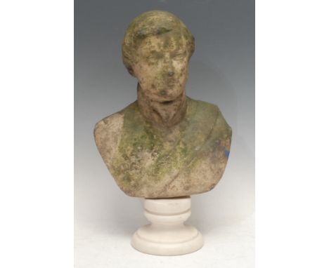 A 19th century architectural composition portrait bust, of a gentleman, turned marble socle, 41cm high
