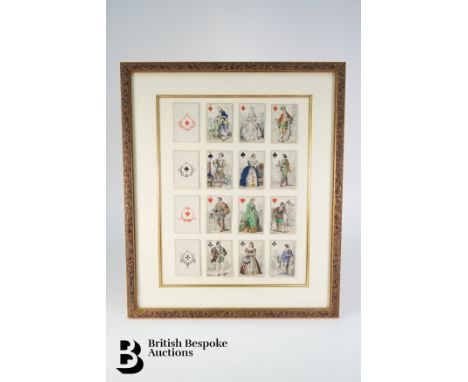 A framed montage of 19th century playing cards, depicting 18th century courtly figures, possibly by O. Gibert circa 1855-1865