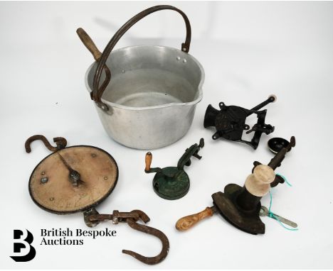 Salter butchers scales trade balance, together with a Spong coffee mill, Spong bean slicer, Magic marmalade cutter, small han