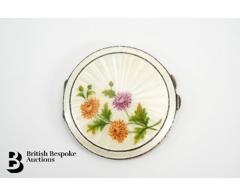 George VI silver and enamel compact, Birmingham hallmark dated 1946, mm Goldsmiths &amp; Silversmiths, engine turned decorati