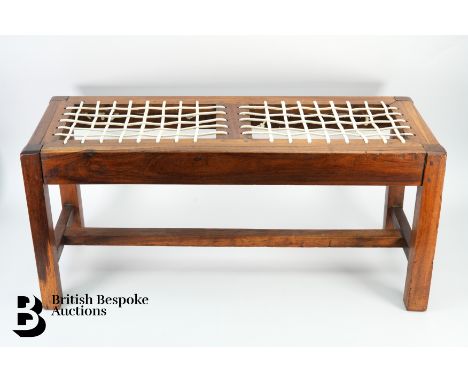 South African Riempie double seat bench, approx 84 l x 34 d x 38 h cms, purchased by the vendors mother in the 1940's, the or