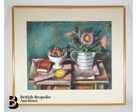 Rowland Suddaby (1912-1972) gouache, entitled, Asters &amp; Still Life, approx signed lower right, approx 66 x 54 cms, framed