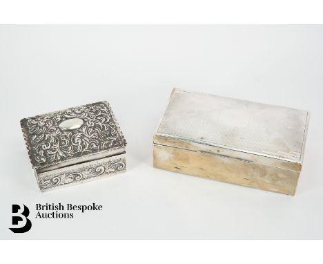 A Victorian silver trinket box, London, dated 1889, mm JB, approx 10.5 x 8 cms together with a silver cigarette box 17 x 10 x