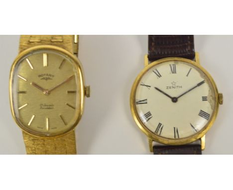 ZENITH; a 1960s 18ct yellow gold cased manual wind gentleman's wristwatch, the circular dial set with Roman numerals on leath