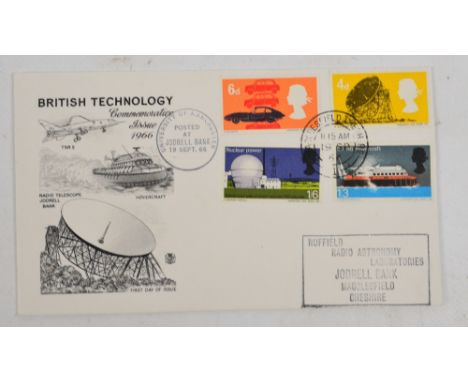 GREAT BRITAIN; 1966 British technology illustrated first day cover bearing full set cancelled Macclesfield with Jodrell Bank 