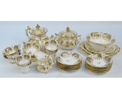 A 19th century Rockingham style floral decorated tea service with gilt heightening throughout, no.1224. CONDITION REPORT: Tea