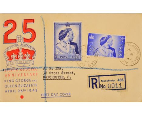 GREAT BRITAIN; 1948 silver wedding illustrated first day cover with Manchester cds, typed address.