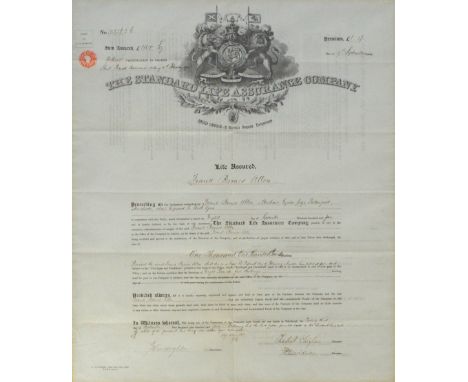 A Life Assurance Policy from The Standard Life Assurance Co, dated September 1904, for a period ending 15th February 1905 for