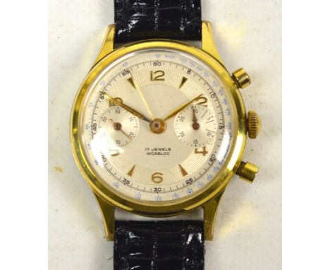 INCABLOC; a c.1960s stainless steel backed gentleman's wristwatch, the circular dial set with Arabic and baton numerals, and 