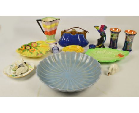 A quantity of decorative ceramics including a Shorter & Son scallop moulded bowl, a Carlton Ware leaf moulded dish, a Denby h