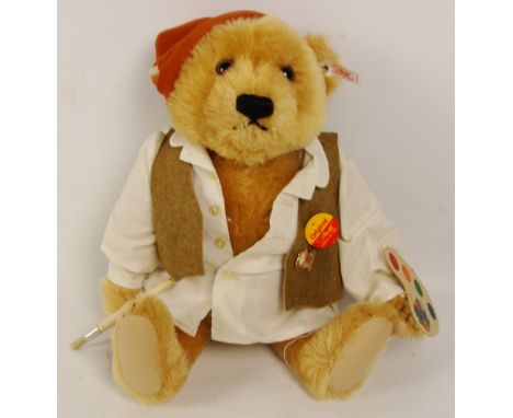 A boxed Steiff 1997 Brueghel teddy bear, no. 659942, with numbered white and red tag to ear, with golden mohair fur, with shi