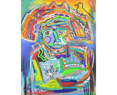NOAH LUBIN (b.1979); acrylic on canvas, abstract portrait study, signed, 102 x 75.5cm. (D) CONDITION REPORT: This lot qualifi