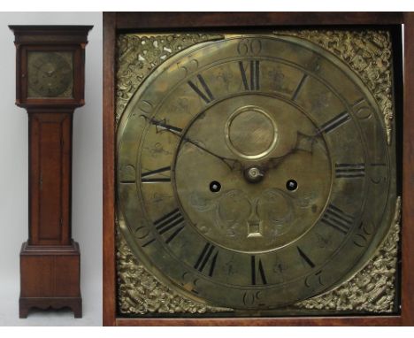 A George III oak and mahogany crossbanded longcase clock, the moulded cornice above 12" brass dial, inscribed "W.Parkinson, L